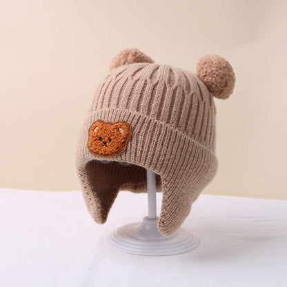 Bonnet d'hiver ourson mignon pour bébé avec protection des oreilles Marron clair 