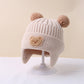 Bonnet d'hiver ourson mignon pour bébé avec protection des oreilles Beige 