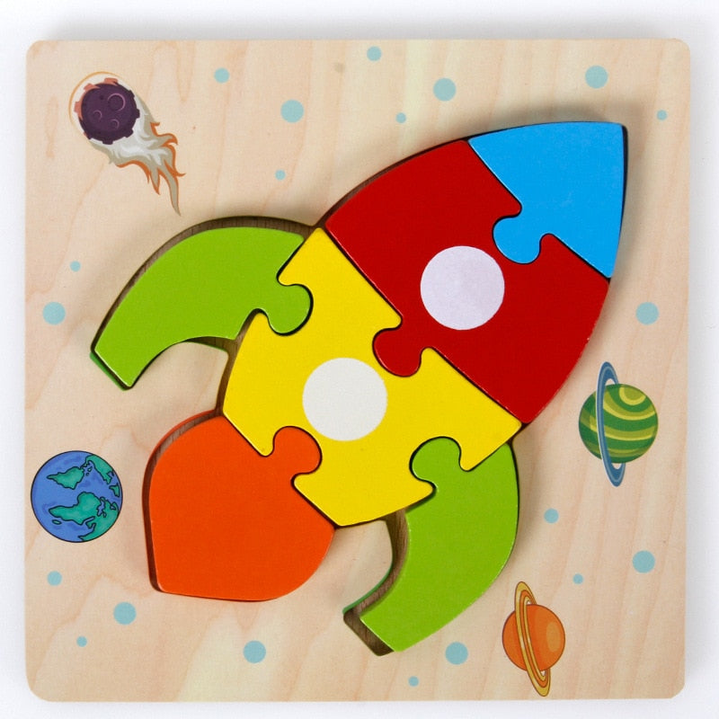 Mini puzzles en bois couleurs vives Fusée