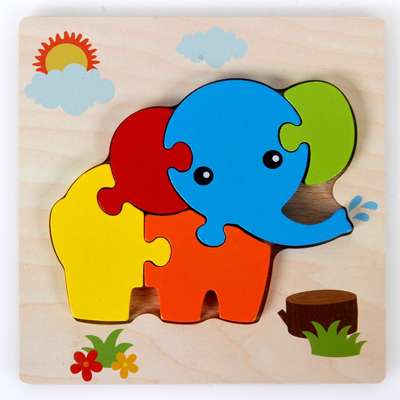 Mini puzzles en bois couleurs vives Eléphant