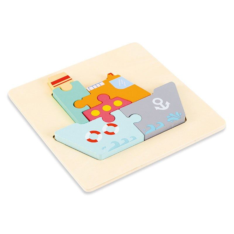 Mini puzzles en bois couleurs pastel Bateau