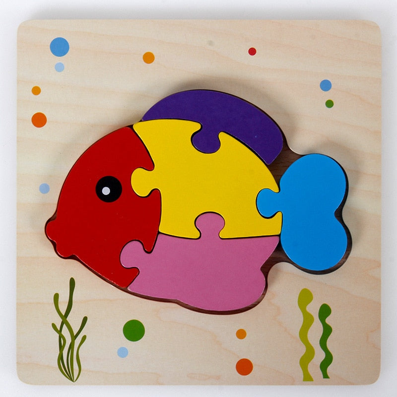 Mini puzzles en bois couleurs vives Poisson