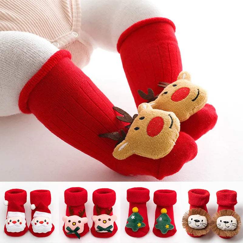 Chaussons de Noël en coton doux avec figurines mignonnes
