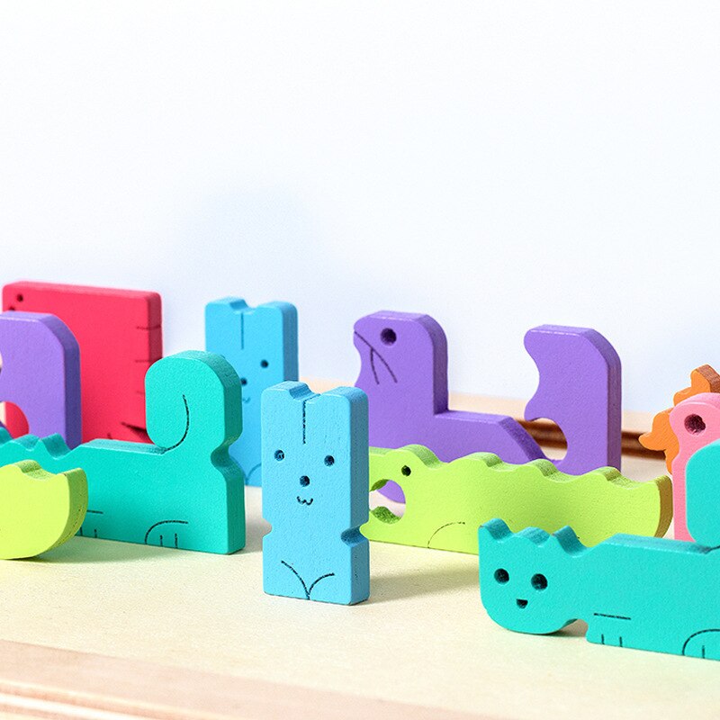 Puzzle coloré en bois style Tétris avec des animaux 