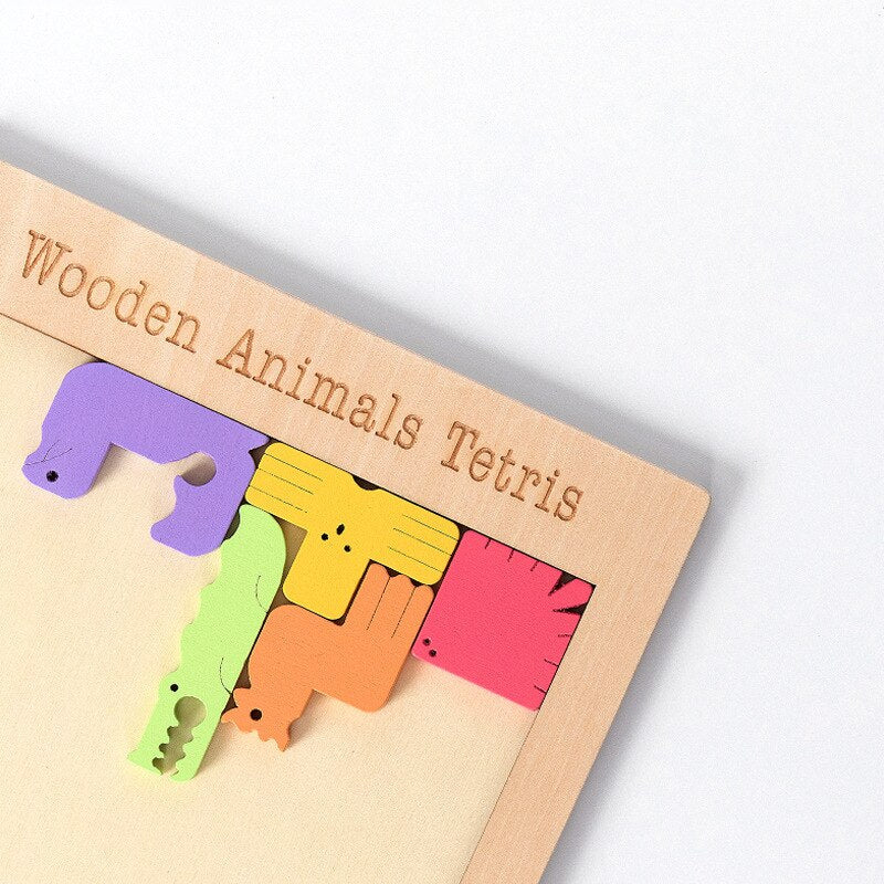 Puzzle coloré en bois style Tétris avec des animaux 