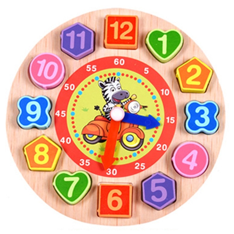 Horloge puzzle en bois avec formes et chiffres colorés Zèbre