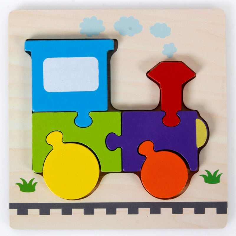 Mini puzzles en bois couleurs vives Train