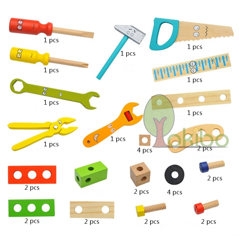 Boîte à outils complète en bois pour enfants 