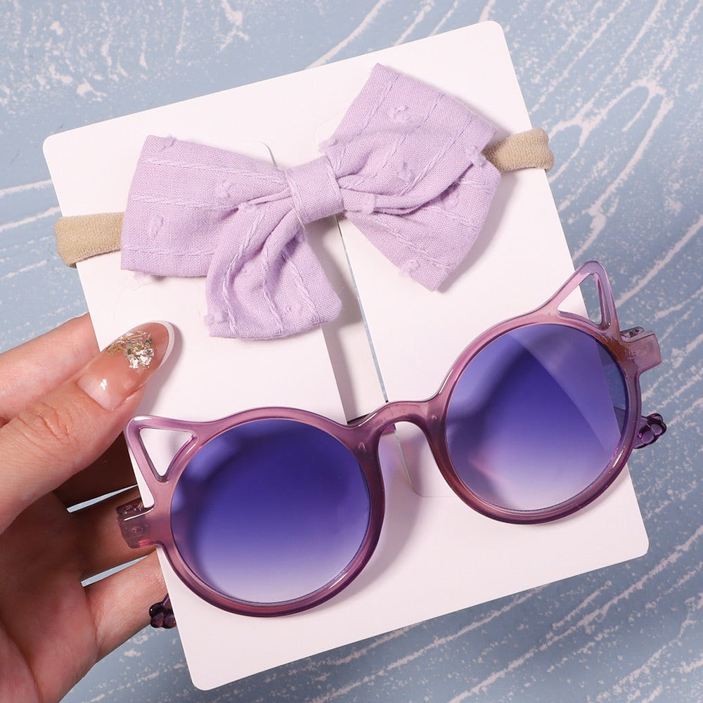 Kit lunettes de soleil colorées + chouchou assorti Chat mauve