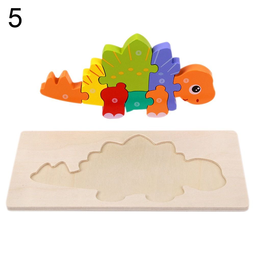 Puzzles dinosaures colorés en bois avec support Dino 5 