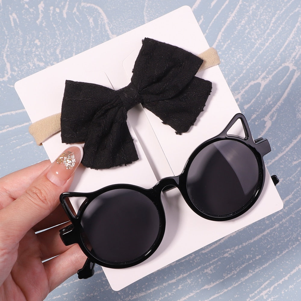 Kit lunettes de soleil colorées + chouchou assorti Chat noir