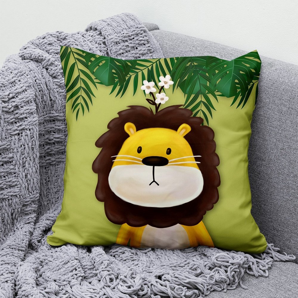 Taies décorées animaux de la jungle pour coussins 40x40 Lion 