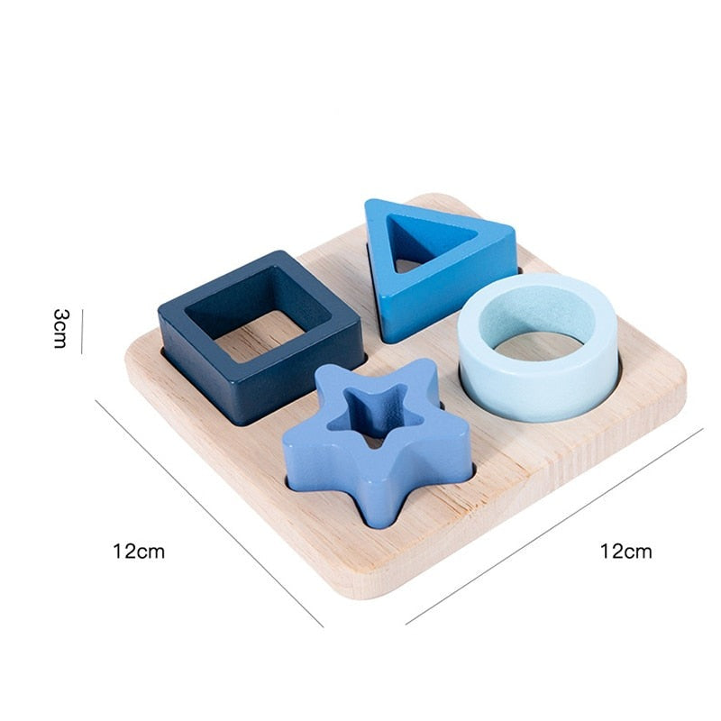 Puzzles en bois et silicone pour l'apprentissage précoce des formes. 4 pièces bleues 