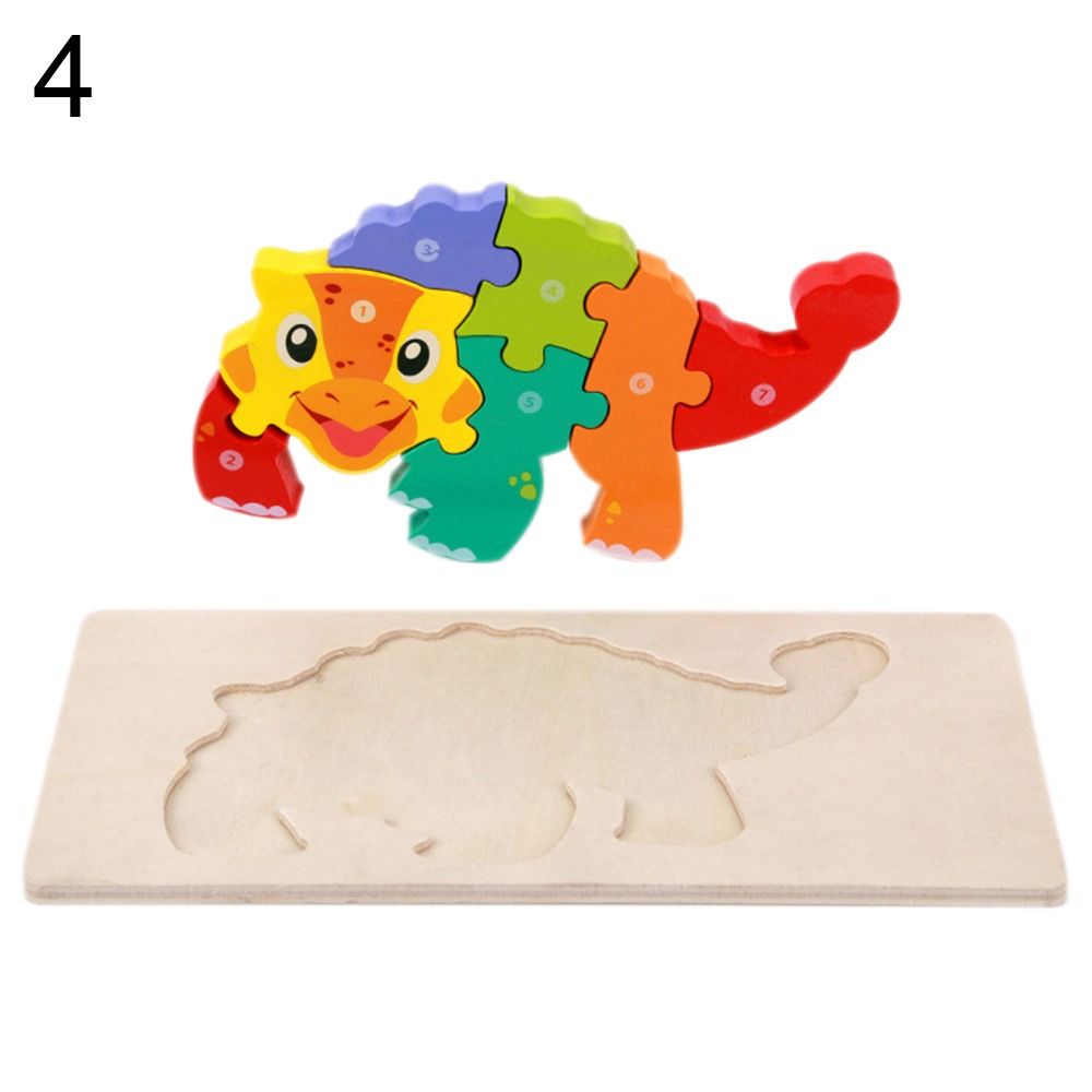 Puzzles dinosaures colorés en bois avec support Dino 4 