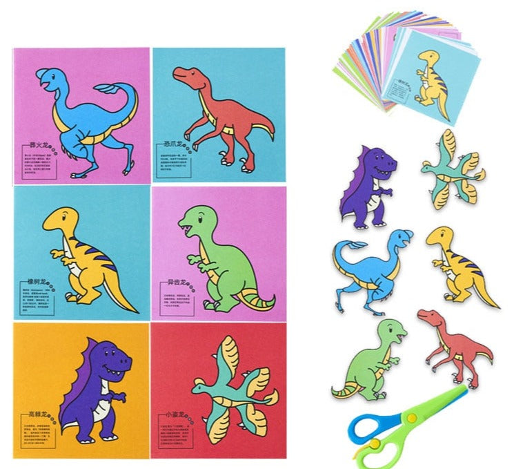 Kits pour activité de découpage avec 60 dessins rigolos et ciseaux enfants Dinosaures 