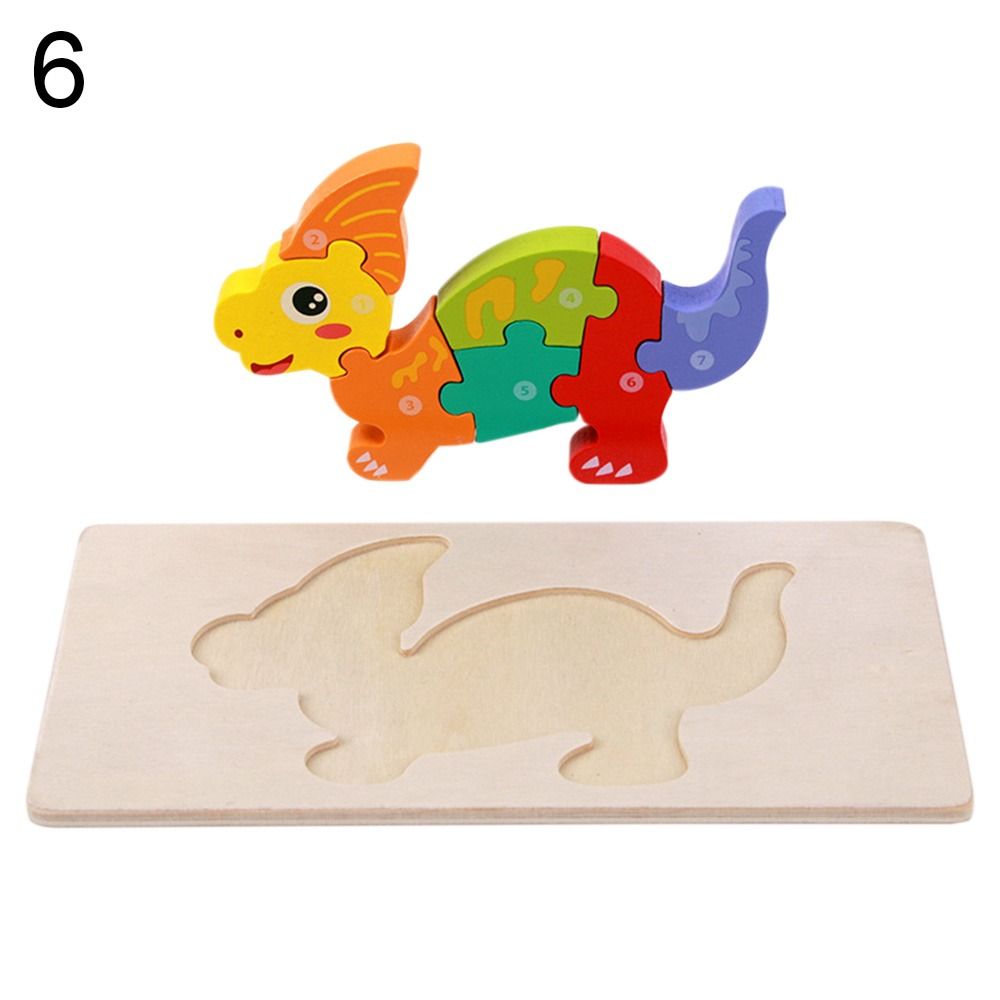 Puzzles dinosaures colorés en bois avec support Dino 6 
