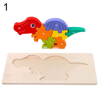 Puzzles dinosaures colorés en bois avec support Dino 1 