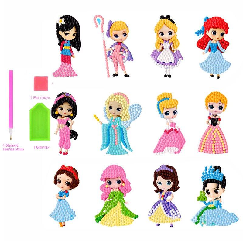 Kits manuels avec personnages autocollants en perles colorées Princesses 3