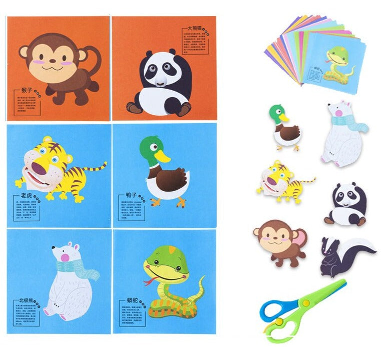 Kits pour activité de découpage avec 60 dessins rigolos et ciseaux enfants Animaux 