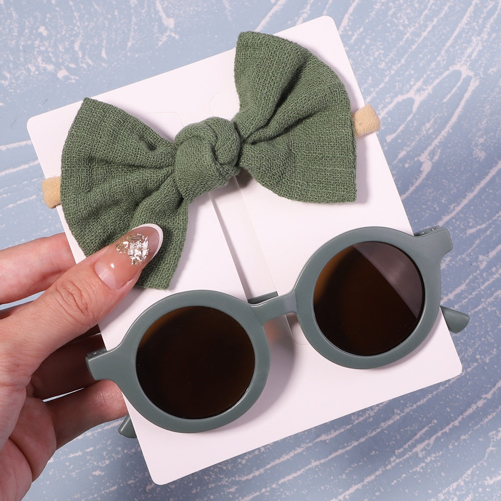Kit lunettes de soleil colorées + chouchou assorti Ronde vert