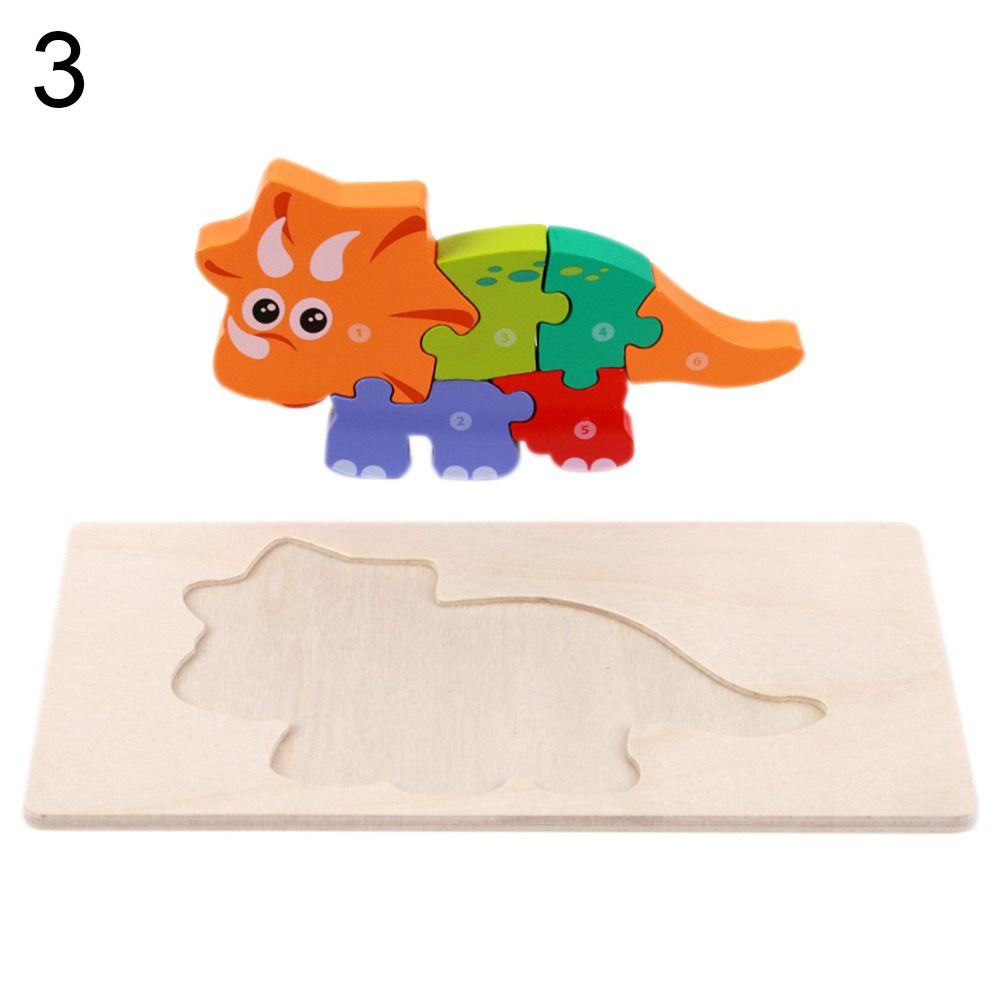 Puzzles dinosaures colorés en bois avec support Dino 3 