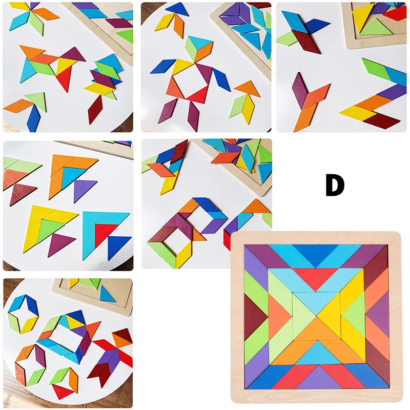 Puzzles géométriques colorés en bois type mandala 