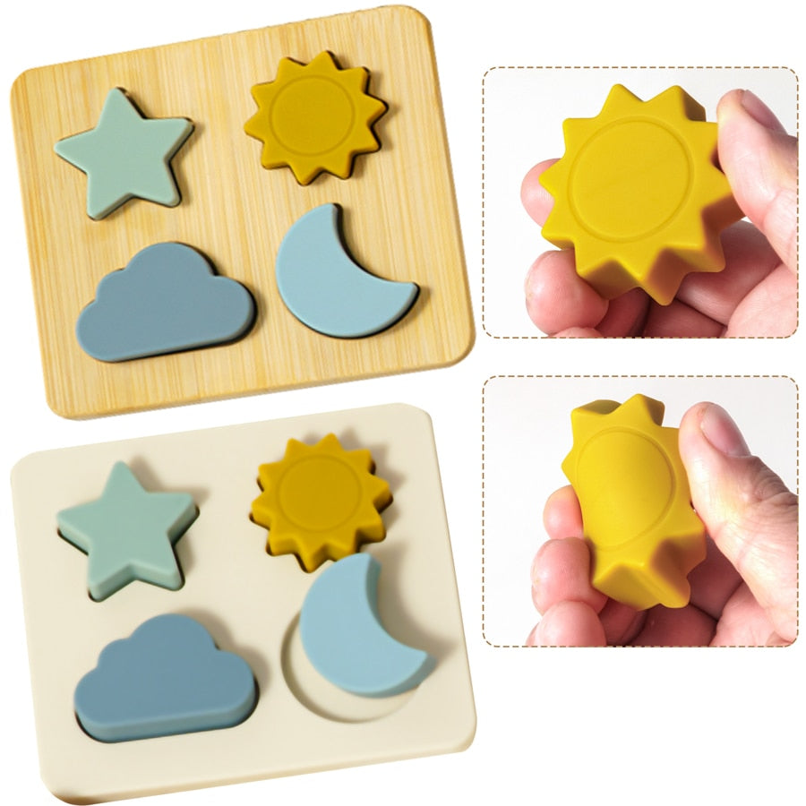 Puzzles en bois et silicone pour l'apprentissage précoce des formes 