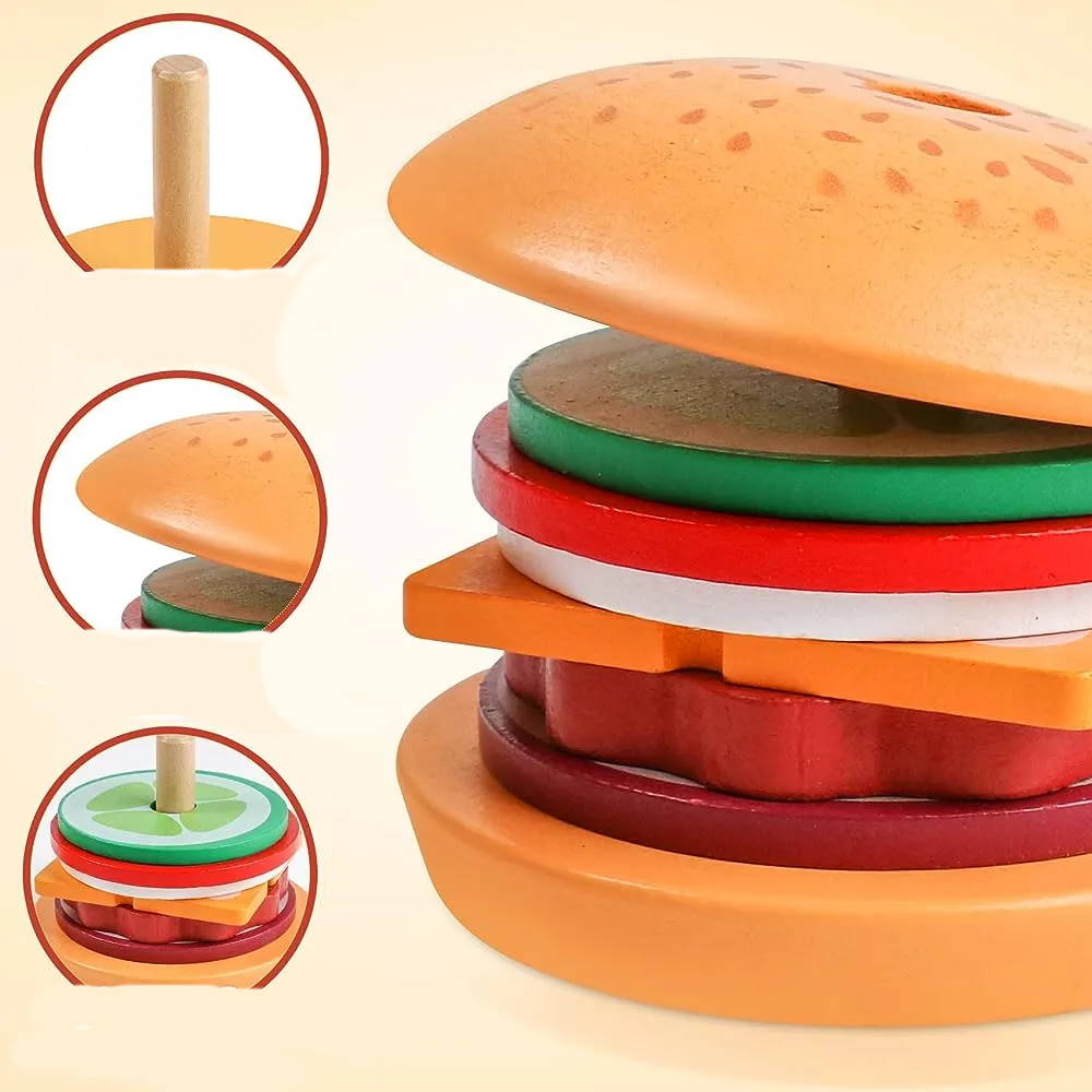 Jeu empilable en bois burger ou sandwich avec cartes 