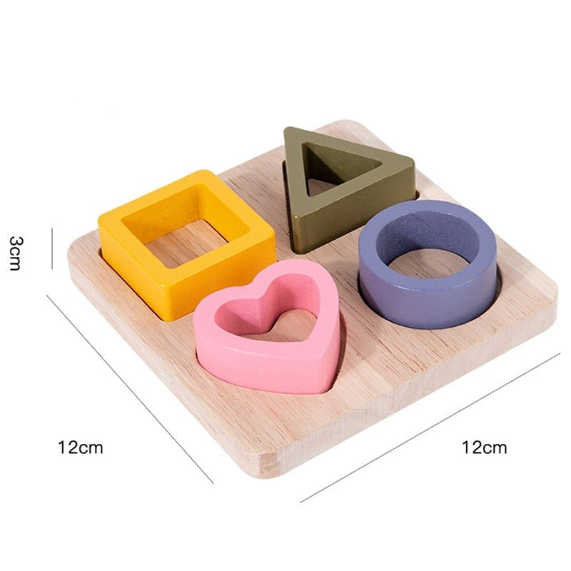 Puzzles en bois et silicone pour l'apprentissage précoce des formes. 4 pièces couleurs 