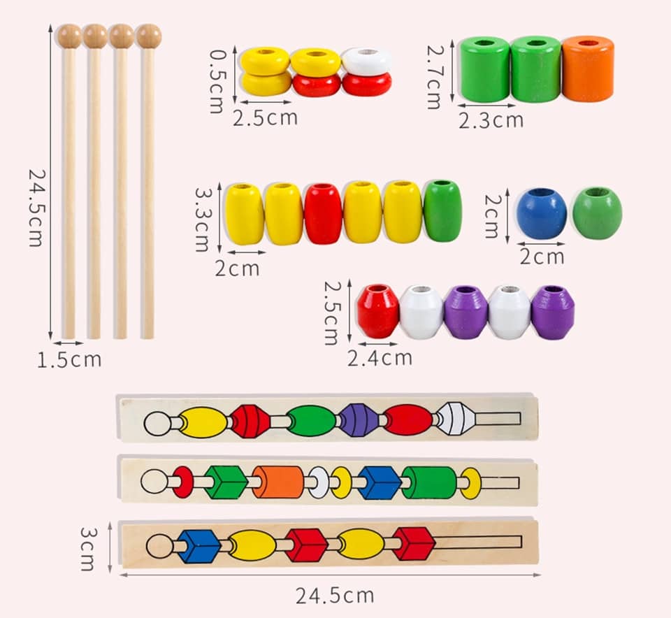 Coffret de perles de couleurs en bois à aligner en brochettes 