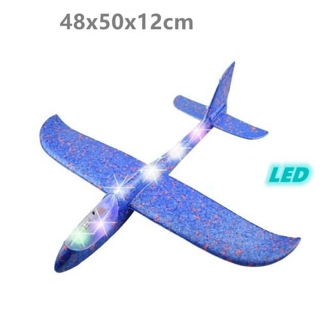 Grand avion planeur en mousse avec lumières LED Bleu
