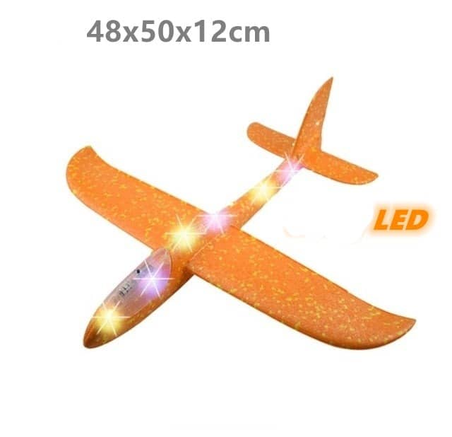 Grand avion planeur en mousse avec lumières LED Orange