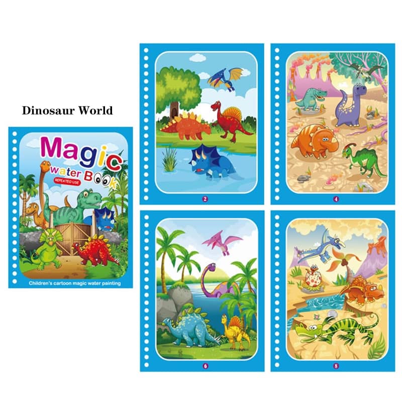 Livre magique de coloriage avec son feutre à eau Dinosaures