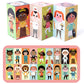 Cubes en bois avec 18 personnages et cartes illustrées 