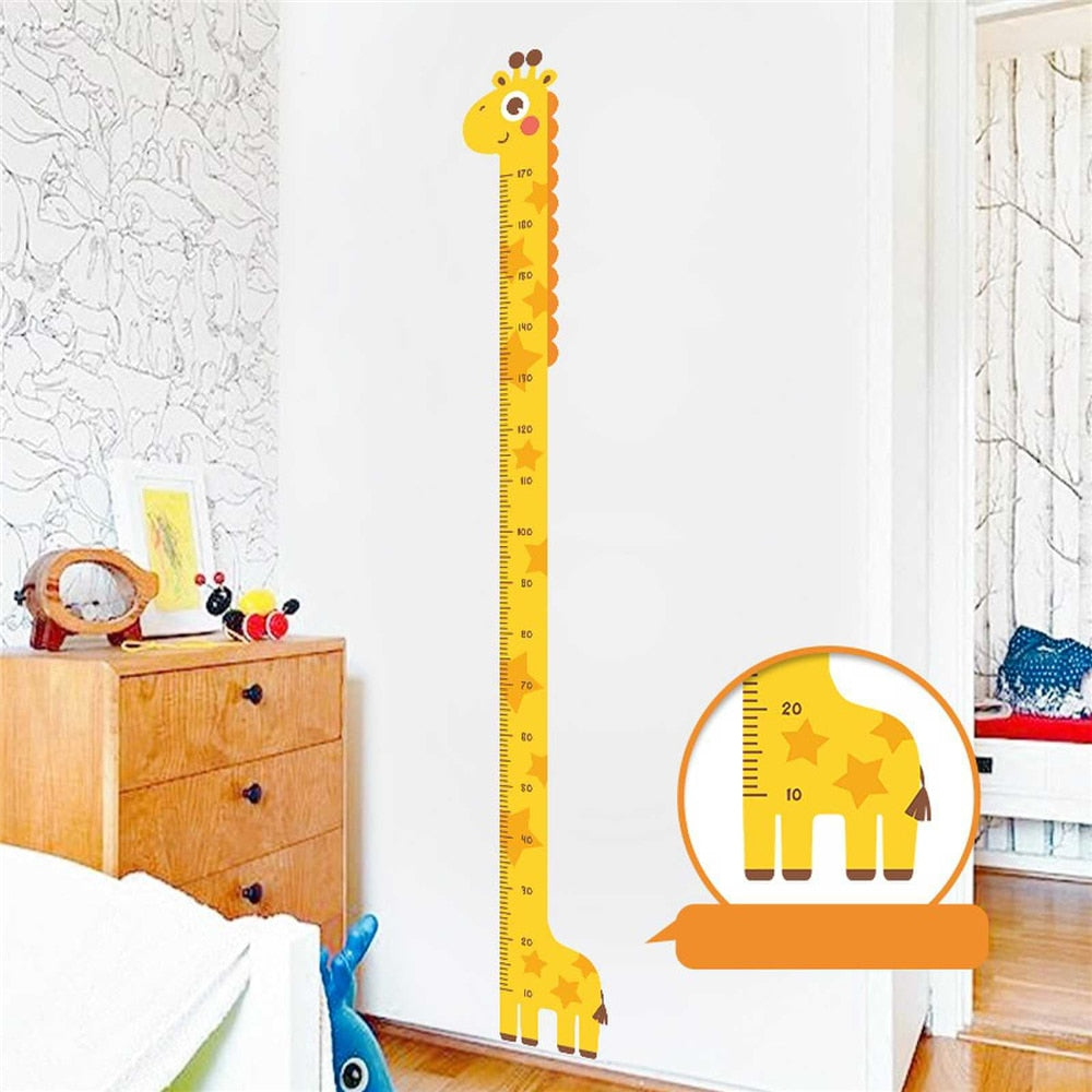 Autocollants muraux d'animaux mignons ou rigolos pour mesurer la taille des enfants Girafe