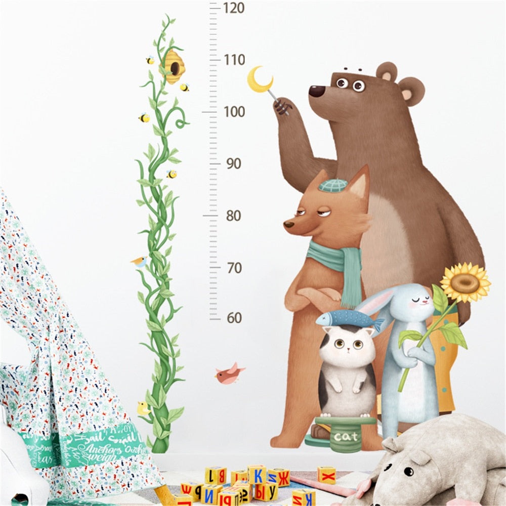 Autocollants muraux d'animaux mignons ou rigolos pour mesurer la taille des enfants Ours